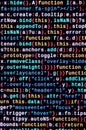 JavaScript code in text editor. Coding cyberspace concept. Screen of web developing code Royalty Free Stock Photo