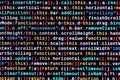 JavaScript code in text editor. Coding cyberspace concept. Screen of web developing code