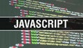 JAVASCRIPT concept illustration using code for developing programs and app. JAVASCRIPT website code with colourful tags in browser