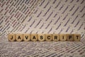 Javascript - cube with letters and words from the computer, software, internet categories, wooden cubes Royalty Free Stock Photo