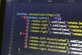 Javascript front-end code. Computer programming source code. Abstract screen of web developer.