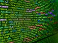 Javascript functions, variables, objects. Closeup of Web Code on Computer LED Screen. Abstract modern virtual computer script. Royalty Free Stock Photo
