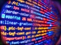 Javascript functions, variables, objects. Software engineer at work. Software developer programming code. Screen of web developing