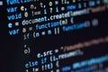 Javascript lines of code into a library for website application. Script language in a software developed for internet Royalty Free Stock Photo