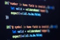 Javascript lines of code into a library for website application. Script language in a software developed for internet Royalty Free Stock Photo