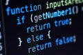 Javascript lines of code into a library for website application. Script language in a software developed for internet Royalty Free Stock Photo
