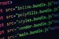 Javascript lines of code into a library for website application. Script language in a software developed for internet Royalty Free Stock Photo