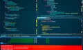 Javascript lines of code for website application. Script language for software development. Console, martup, logs,frontend