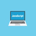 Javascript programming language. Laptop flat design