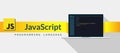 Javascript programming language with script code on laptop screen, programming language code illustration