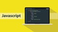 Javascript programming language with script code on laptop screen