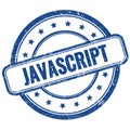 JAVASCRIPT text on blue grungy round rubber stamp