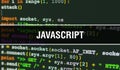 JavaScript text written on Programming code abstract technology background of software developer and Computer script. JavaScript