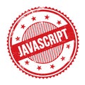 JAVASCRIPT text written on red grungy round stamp