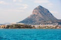 Javea Xabia port marina with Mongo mountain in Alicante Royalty Free Stock Photo
