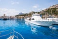 Javea Xabia port marina with Mongo mountain in Alicante Royalty Free Stock Photo