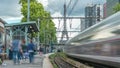 Javel train station with Eiffel tower on background timelapse. Paris, France