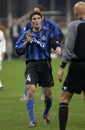 Javier Zanetti discusses with the referee Collina Royalty Free Stock Photo