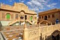 JAISALMER, RAJASTHAN, INDIA - DECEMBER 20, 2017: Jawahir Vilas inside Mandir Palace with patterned pavement and ornate facade