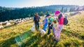 Jaworki, Poland - August 30, 2015: Summer adventure - shepherd grazing sheep in the mountains Royalty Free Stock Photo