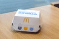 Paper box of McDonald`s lumberjack burger Polish: Burger drwala.