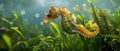 Jayakars seahorse Hippocampus jayakari camouflaged in seagrass in its natural habitat. Concept Royalty Free Stock Photo