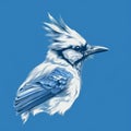 Surrealist Blue Jay Illustration On Blue Background