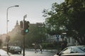 Jaywalking on a city street