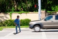 Jaywalking man about to be run over by truck