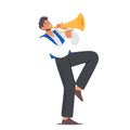 Jazz Band Entertainment, Concert. Male Character Playing Trumpet or Horn, Music Player Isolated on White Background