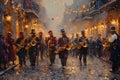 Jazz Band Marching in Mardi Gras Parade Royalty Free Stock Photo