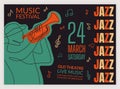 Jazz band poster. Party invitation. Music concert. Acoustic musical festival. Musician playing trumpet. Color line Royalty Free Stock Photo