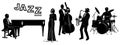 Jazz Band Silhouettes Set. Pianist, Singer, Double Bassist, Saxophonist, Drummer