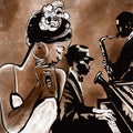 Jazz band with singer, saxophone and piano - illustration Royalty Free Stock Photo