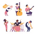 Jazz band vector colorful illustration. Cartoon jazz musicians set