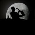Jazz blues musician at moonlight