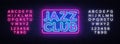 Jazz Club neon sign vector. Jazz Music design template neon sign, light banner, neon signboard, nightly bright Royalty Free Stock Photo