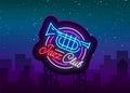 Jazz Club Neon Vector. Neon sign, Logo, Brilliant Banner, Bright Night Advertising for your projects on Jazz Music. Live Royalty Free Stock Photo