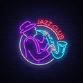 Jazz Club Neon Vector. Neon sign, Logo, Brilliant Banner, Bright Night Advertising for your projects on Jazz Music. Live Royalty Free Stock Photo