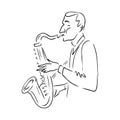 JAZZ concept, man playing the saxophone, music illustration, hand drawn, sketch logo Royalty Free Stock Photo
