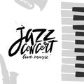 Jazz concert brush lettering inscription. Handwrittern typography print. Royalty Free Stock Photo