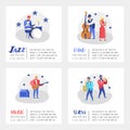 Jazz Concert Poster, Banner. Music Characters, Musical Instruments, Musicians and Singer Artists. Contrabassist Royalty Free Stock Photo