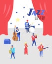 Jazz Concert Poster, Banner. Music Characters, Musical Instruments, Musicians and Singer Artists. Contrabassist Royalty Free Stock Photo