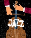 Jazz contrabassist play on the musical instrument