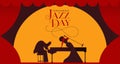 Jazz Day card of woman singer and piano player