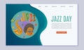 Jazz day festival and Jazz music party vector webpage illustration with saxsophone, black singer and sample text.