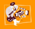 Jazz Day retro cartoon band saxophone man card