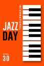 Jazz Day. Poster background template for music festival. Piano keyboard event flyer design. April 30. International Jazz Royalty Free Stock Photo