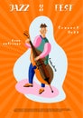 Jazz Fest leaflet template. Double bass player cartoon character