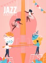 Jazz Festival Banner. People Playing on Huge Cello